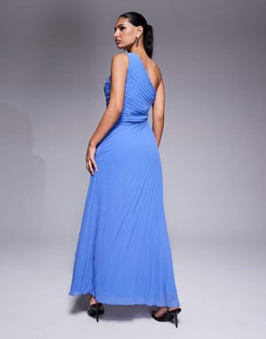 Forever New one shoulder pleated maxi dress in blue