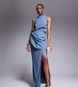 ASOS DESIGN Tall high neck wrap maxi dress in smoke blue