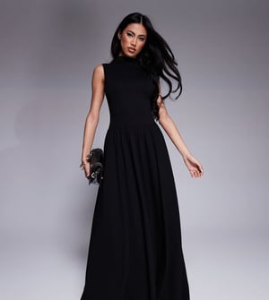 Kaiia exclusive sleeveless high neck gathered skirt maxi dress in black