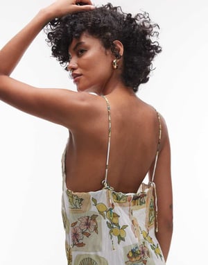 Topshop crinkle cowl neck post card floral print maxi dress