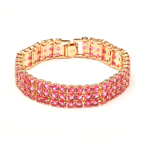 Luxenter Armband met robijnkleurige zirkonia, afgewerkt in 18-karaats geelgoud - Uriom
