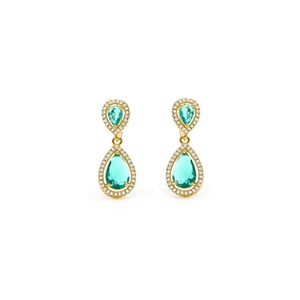 Luxenter Oorbellen met groene Paraiba hydrothermale kwarts, afgewerkt in 18 karaats geelgoud - Misim
