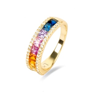 Luxenter Ring van 925 sterling zilver en veelkleurige zirkonia met 18-karaats goud afwerking - Bhaime