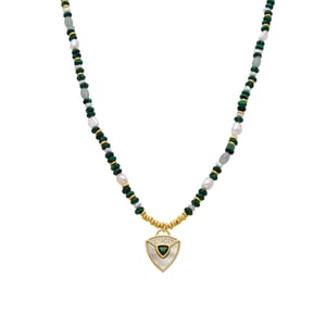 Luxenter Ketting van 925 sterling zilver en malachiet met 18-karaats geelgoud afwerking - Haylma