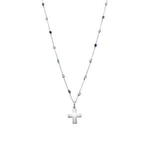 Luxenter 925 sterling zilveren ketting met zirkonia-saffier, afwerking in rhodium - Kruis