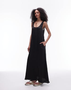 Topshop krinklad låg scoop maxi klänning i svart