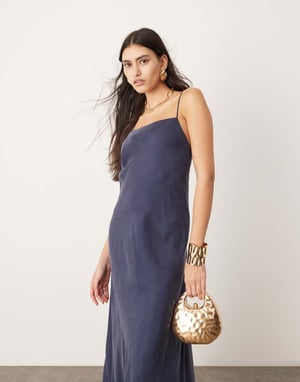 ASOS EDITION cupro ultimata snitt maxi klänning i petrolblå