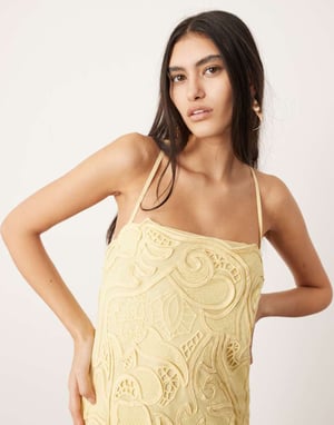 ASOS EDITION broderad cut work cami kolumn midi klänning i gult