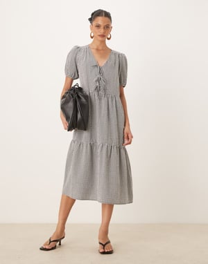 Nobody's Child Bernadetta midi dress in micro mono gingham