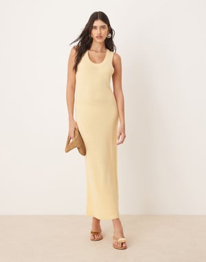 ASOS DESIGN knitted scoop neck textured midaxi dress in buttermilk