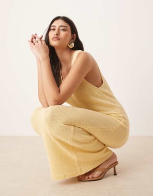 ASOS DESIGN knitted scoop neck textured midaxi dress in buttermilk