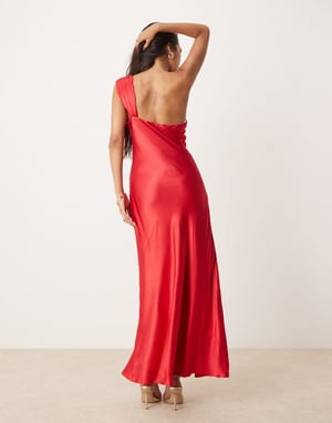Forever New off shoulder satin midaxi dress in red