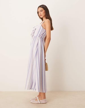 Glamorous bow front midi dress in pastel ric rac stripe