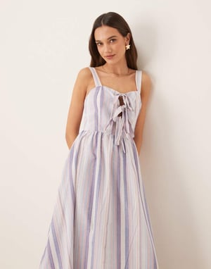Glamorous bow front midi dress in pastel ric rac stripe