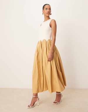 Never Fully Dressed contrast drop hem midaxi dress in camel