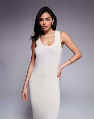 ASOS DESIGN knitted scoop neck textured midaxi dress in cream