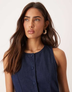 Nobody's Child Shari sleeveless a-line button denim midi dress in indigo
