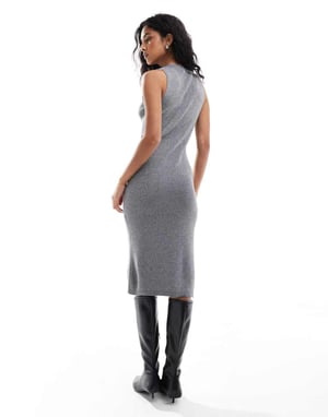 Pieces knitted midi dress co-ord in silver glitter