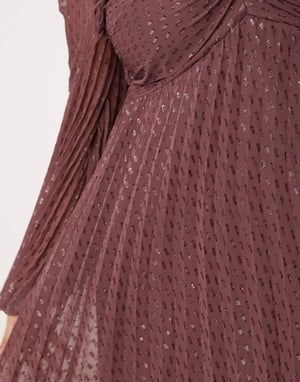 ASOS DESIGN Curve metallic dobby pleat wrap skirt midi dress in aubergine