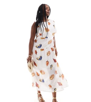 ASOS DESIGN Curve ärmlös midiklänning med utskärningar i heltryckt snäckmönster