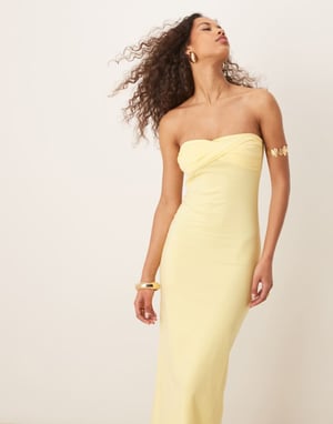 ASOS DESIGN bandeau with twist bust detail midaxi dress in lemonade