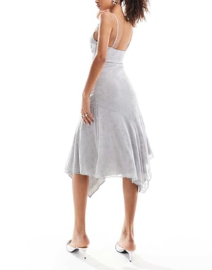Motel devon flocked cami midi dress in grey