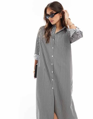 JDY maxi skjortklänning i randig mönster