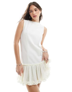 Miss Selfridge sleeveless dropped waist mini dress in white