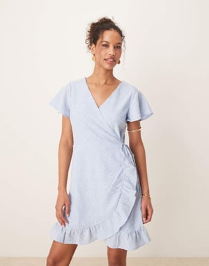 Vila jersey broderie wrap mini dress in kentucky blue