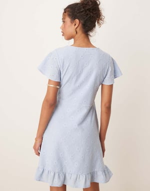 Vila jersey broderie wrap mini dress in kentucky blue