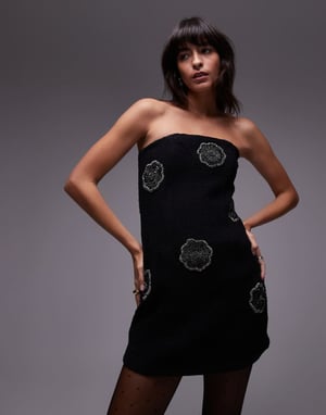 & Other Stories bandeau miniklänning i svart med dekorerade blommor