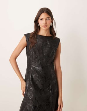 Forever New structured embroidered mini dress in black