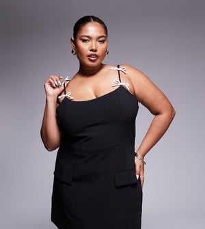Kaiia exclusive Plus tailored contrast bow detail cami mini dress in black