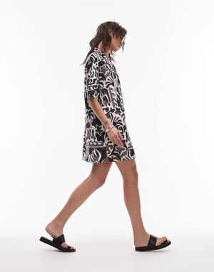 Topshop souvenir mini shirt dress in mono print