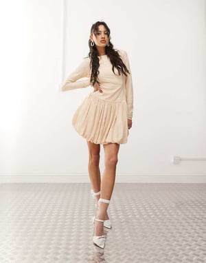Amy Lynn scoop back allover lace mini dress with bubblehem in milk