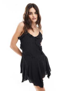 Cotton On Holly ruffle mini dress in black