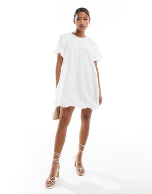 ASOS DESIGN puffball smock mini dress in white