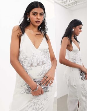 ASOS EDITION broderad spetspanel långlinje cami topp co-ord i silver