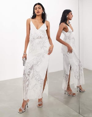 ASOS EDITION broderad spetspanel långlinje cami topp co-ord i silver