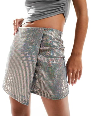 Bara wrap mini kjol i silverpaljetter