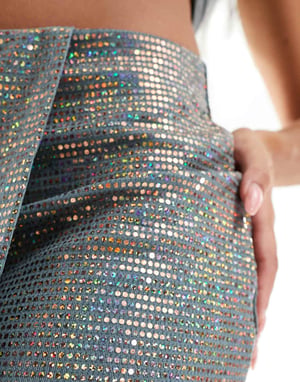 Bara wrap mini kjol i silverpaljetter