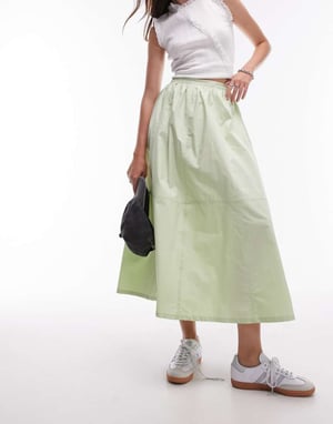 Topshop poplin midi fullkjol i lime