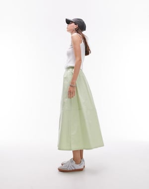 Topshop poplin midi fullkjol i lime
