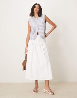 Nobody's Child Thelma shirred waist boho midi skirt in white