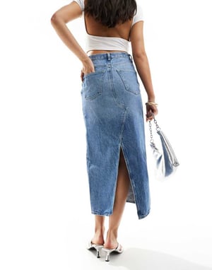 & Other Stories kolumn denim midi kjol i mellanblått