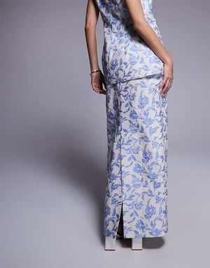 ASOS LUXE co-ord jacquard tailored maxi skirt with split back in tapestry floral
