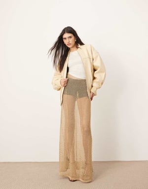 ARRANGE metallic knitted sheer sweeping maxi skirt in gold