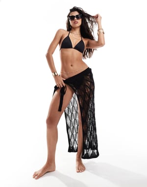 Miss Selfridge strandcrochet knyt-sid maxi sarong i svart