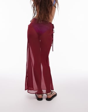 Topshop strand sheer sned maxi kjol i körsbärsröd