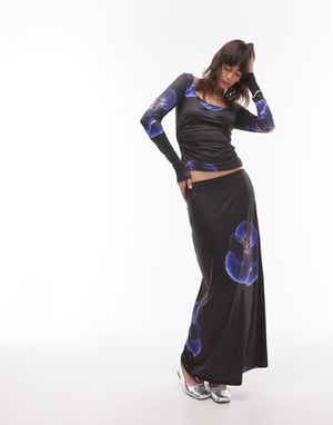 Resume low rise maxi skirt in blurred lilac floral co-ord